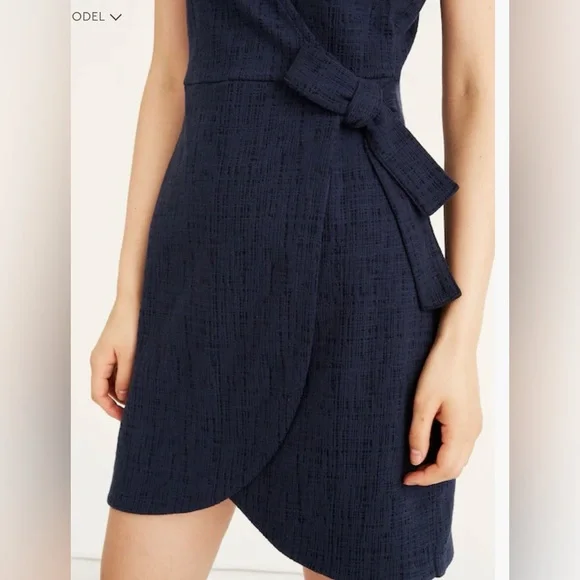 Madewell Crosshatch Side-Tie Dress XS In Navy Blue - Picture 4 of 10